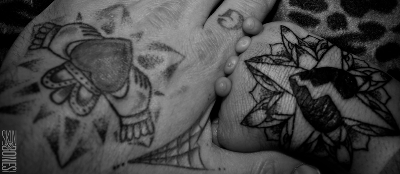 Another tattoo of my hand tattoos - left hand showing my Claddagh and right hand showing a broken heart with more tribal dot-work