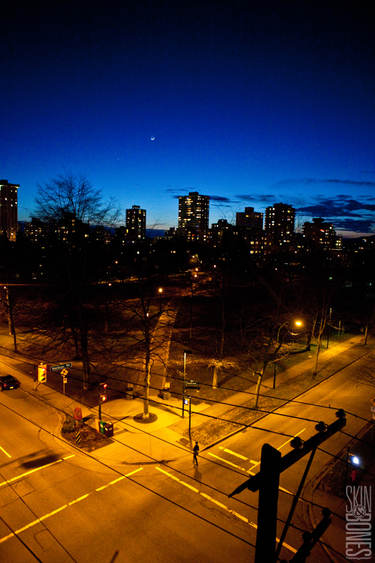 Vancouvers West End just after sunset.  Overlooking Thurlow St and Nelson Park